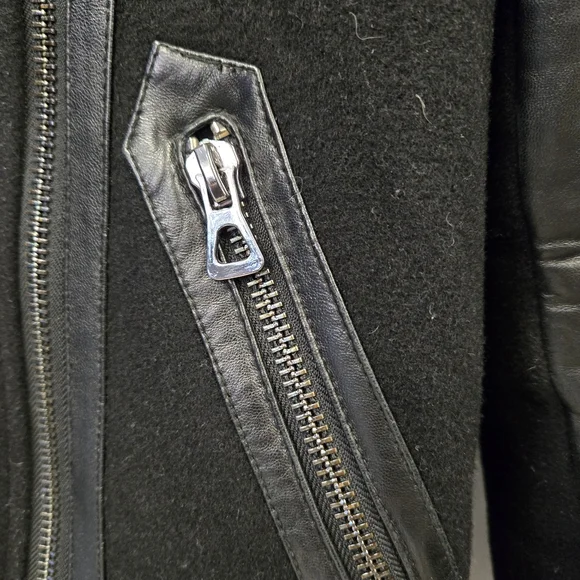 Classic Black Leather And Wool Jacket for Women - Picture 4 of 6